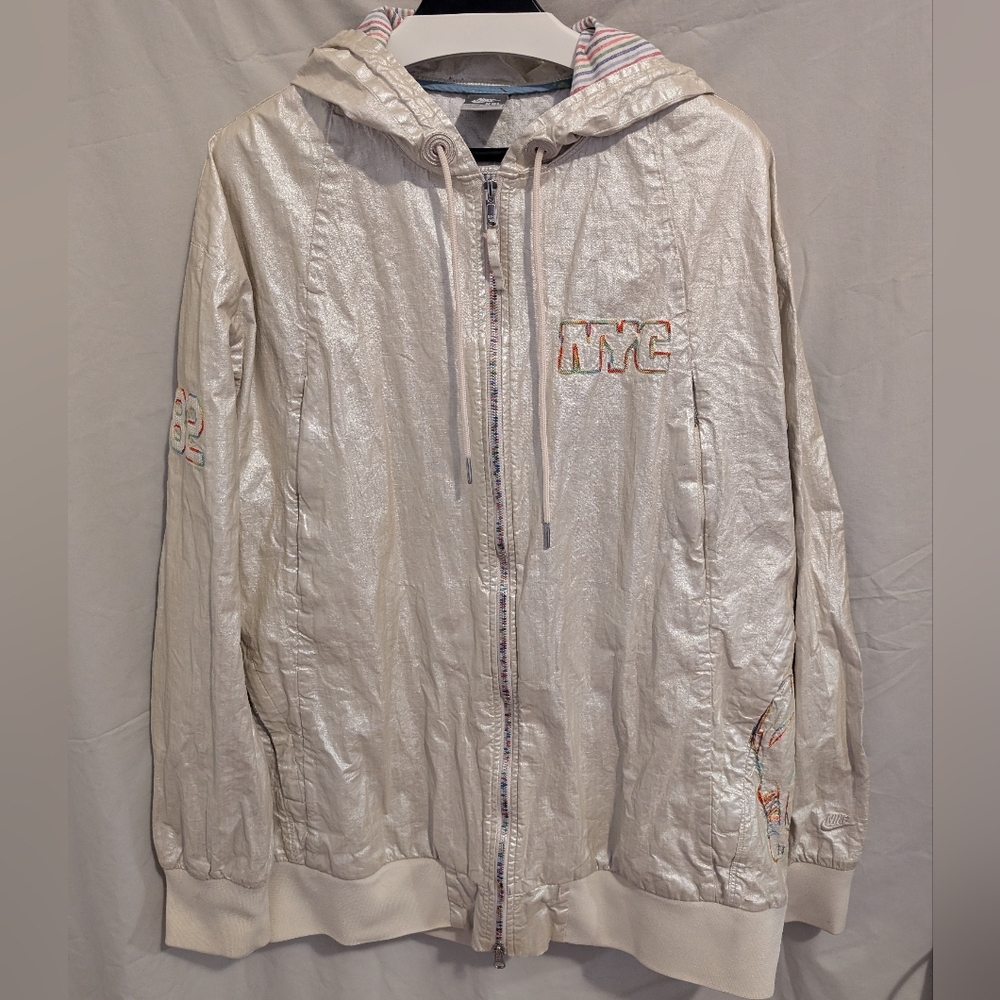 Vintage Y2K Nike windbreaker Jacket NYC metallic embroidered gold linen Men XXL
